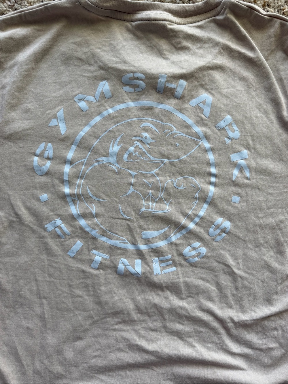 Gymshark Beige Short-Sleeve Tee with White Fitness Logo